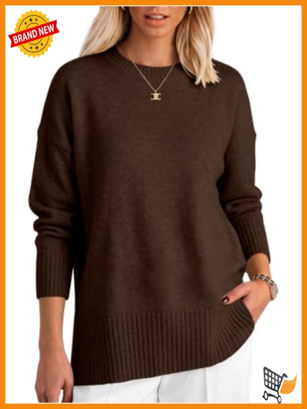 Oversized Batwing Sleeve Sweater with Crew Neck - Soft Knit Pullover